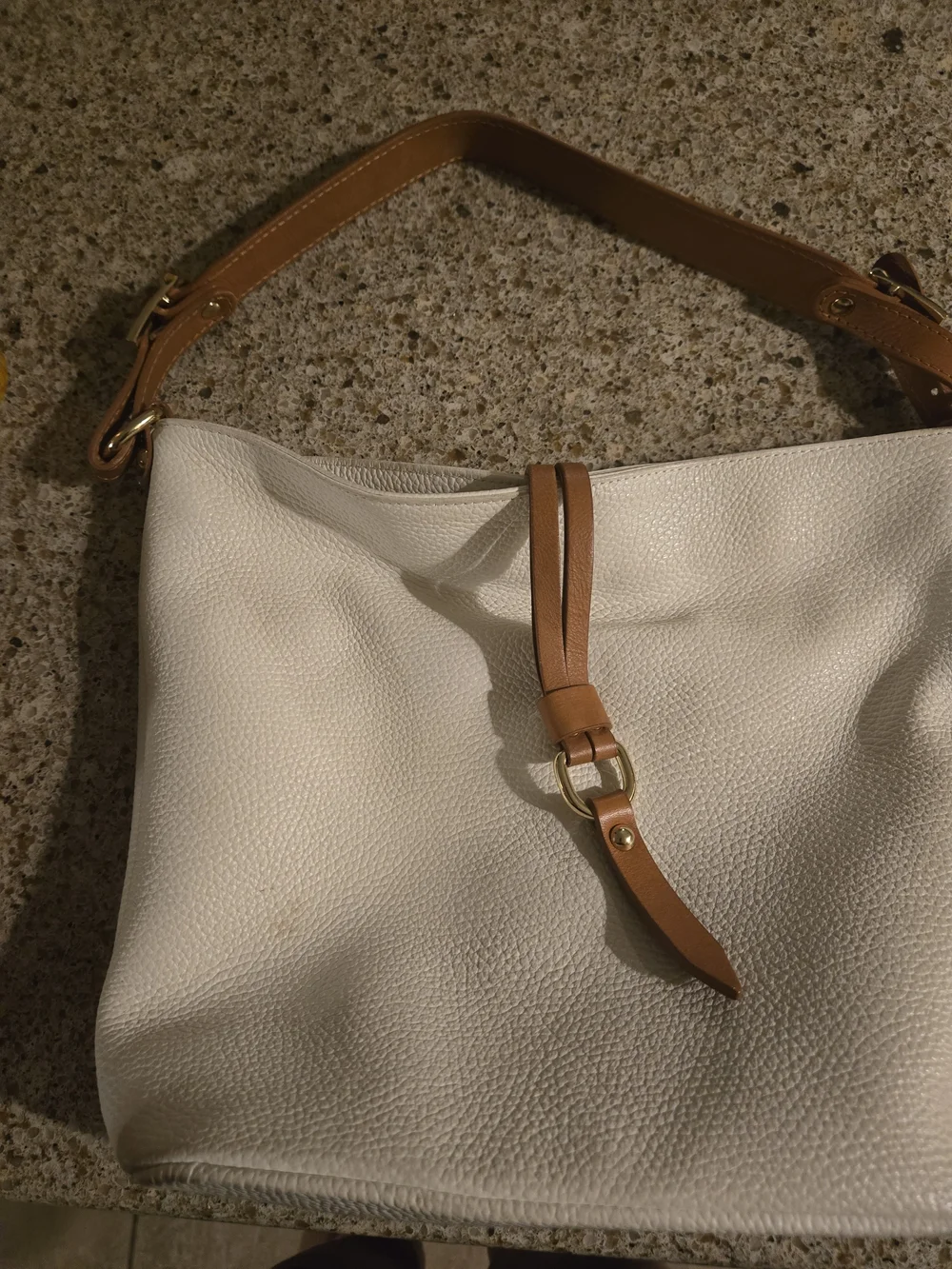 White & Tan Leather Hobo Shoulder Bag
